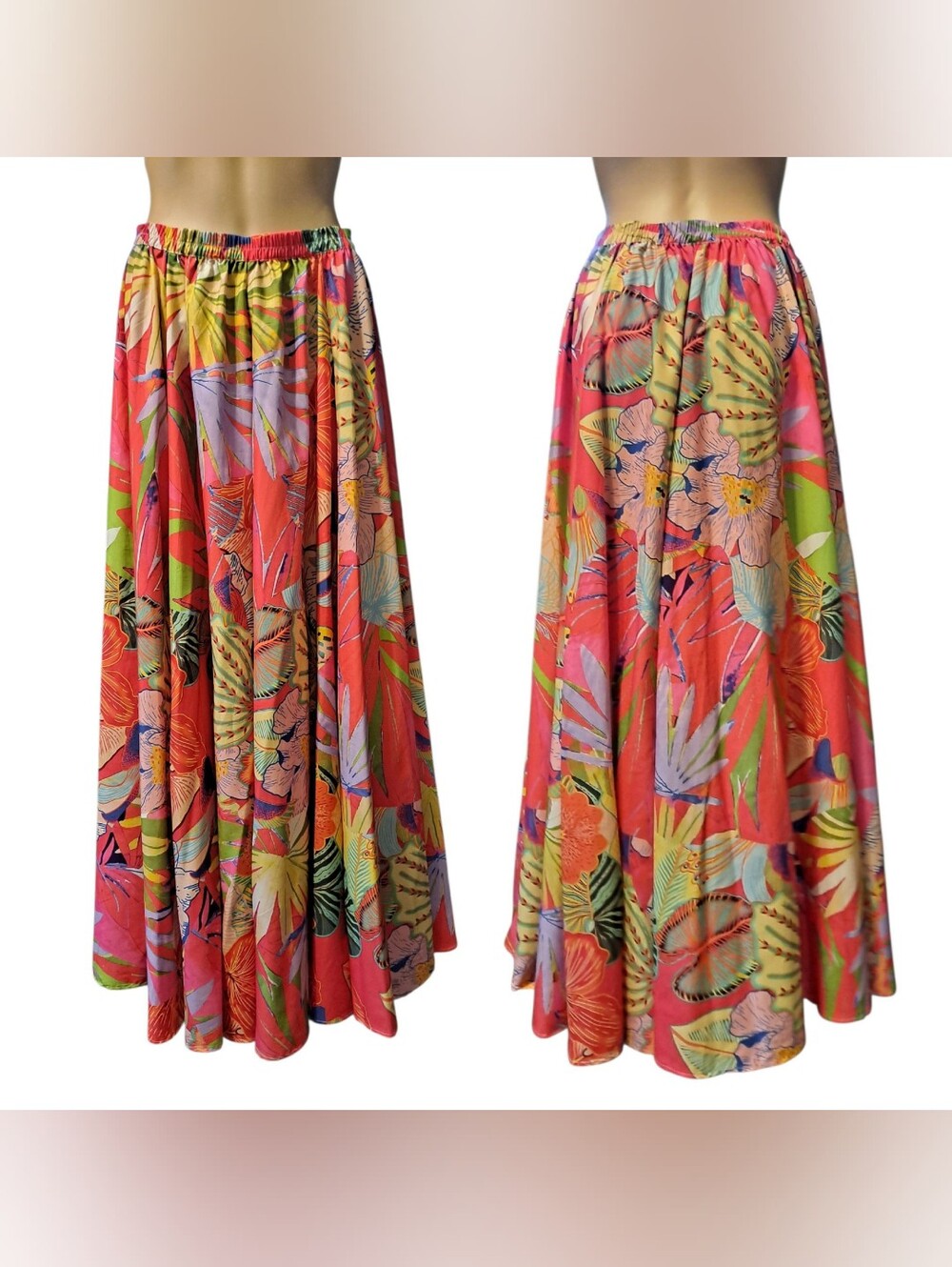 Christian Siriano Floral Coral Maxi Skirt - Vibrant Tropical Print